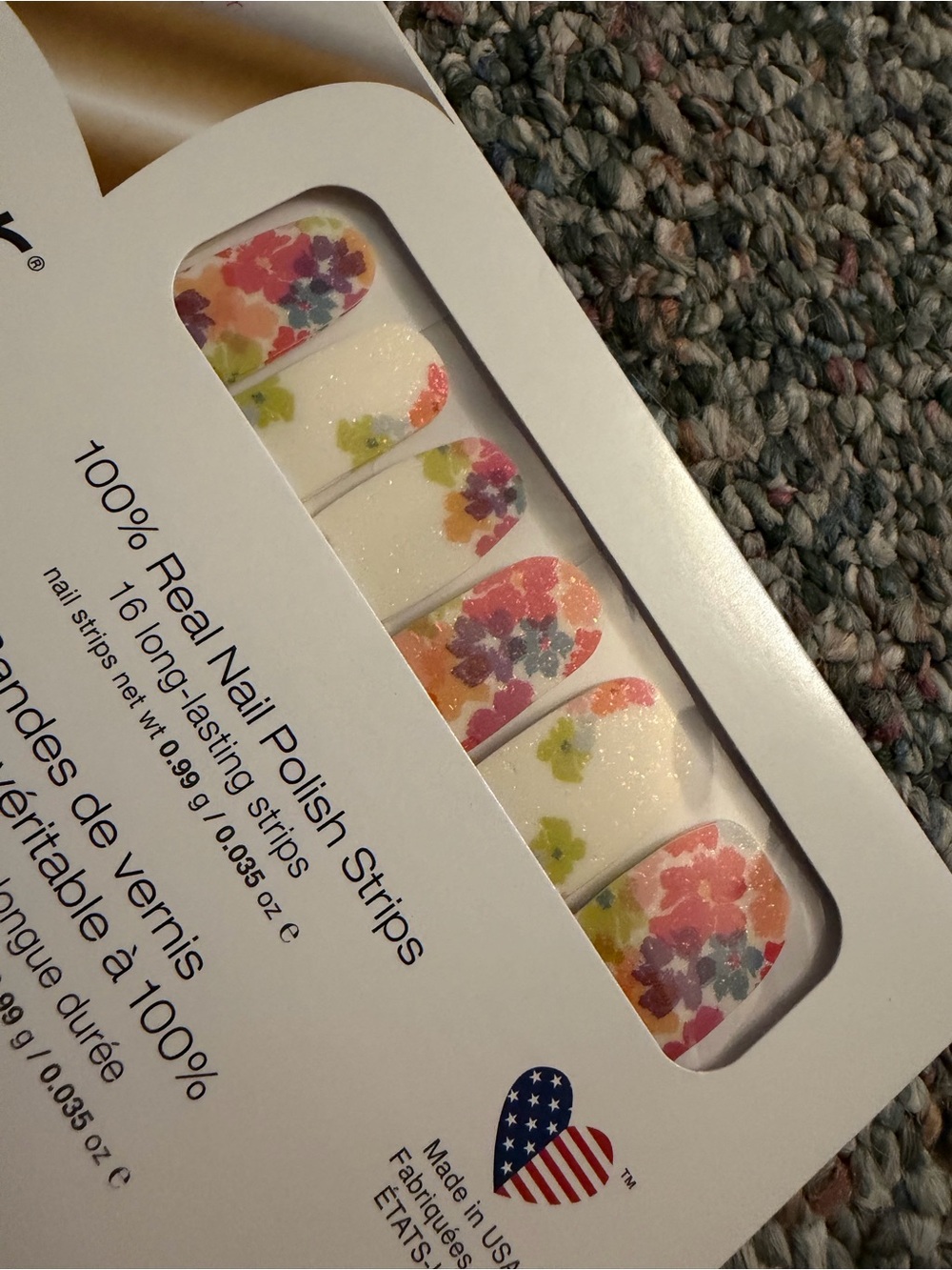 Floral Press-On Nail Strips - White Base with Multicolor Flowers